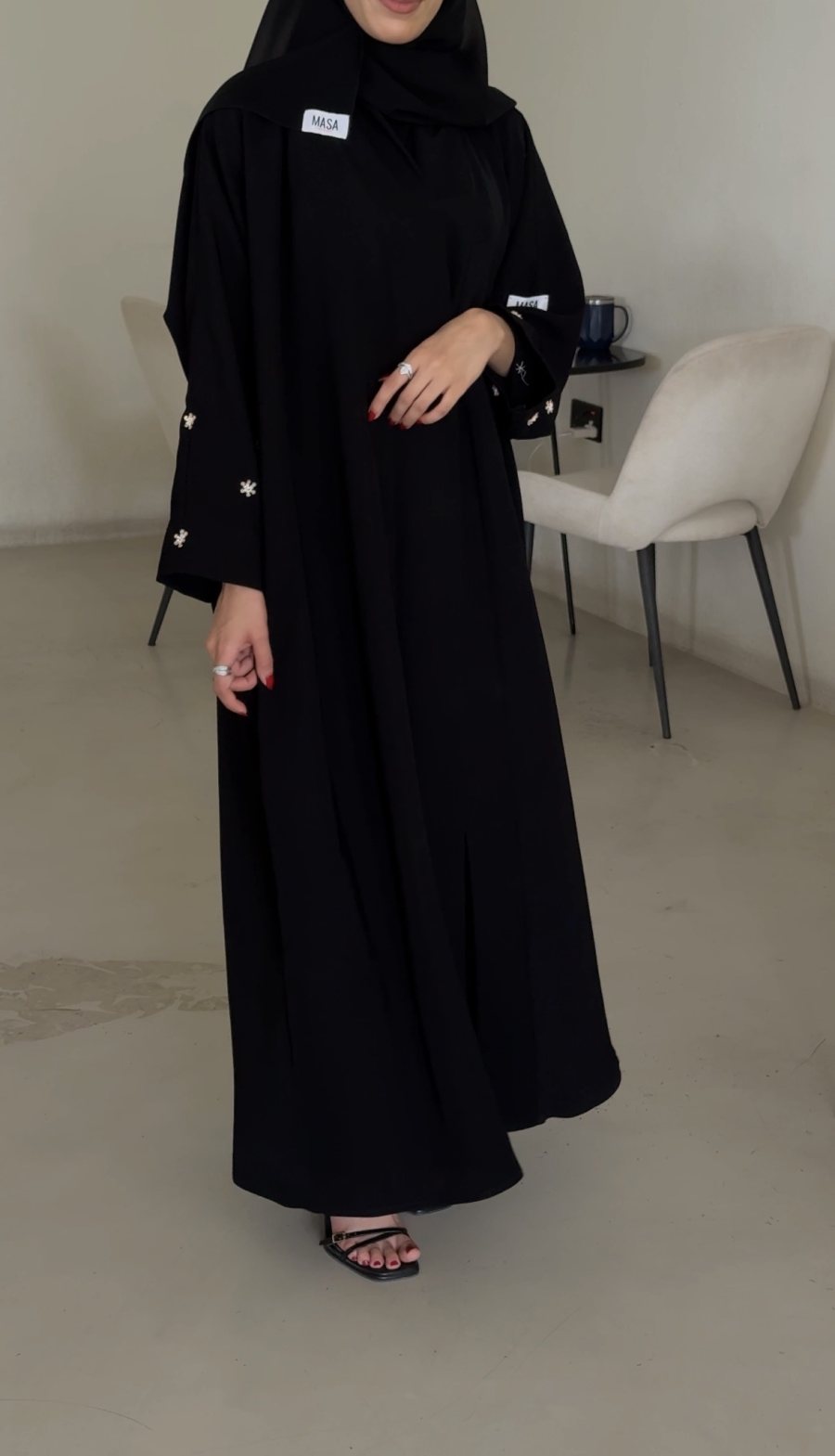 Abaya with hand beaded sleeves
