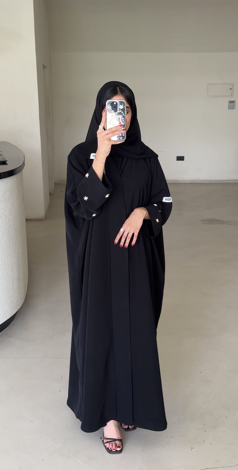 Abaya with hand beaded sleeves